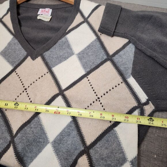 N Peal 100% Cashmere Sweater V Neck Argyle Mens XL Old Money Hand Laid Scotland - Picture 9 of 12